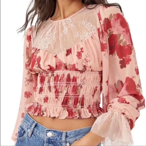 Free People Daphne Holiday blouse romantic combo pink - XS - Picture 1 of 9